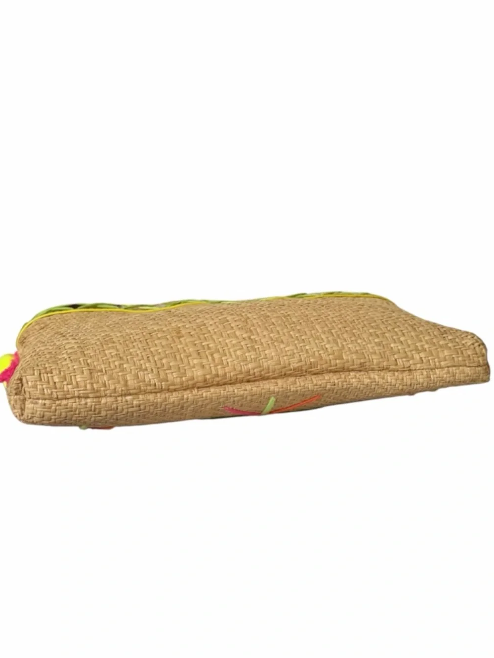 Lilly Pulitzer Baja Natural Woven Straw Fringe Pom Pom Clutch Bag